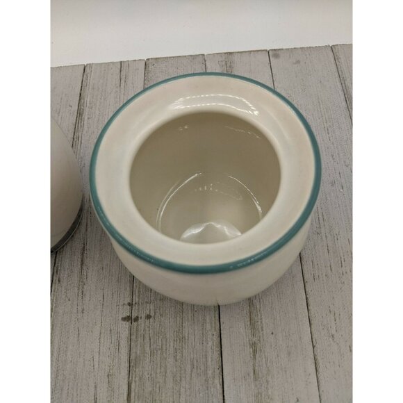 Pfaltzgraff JUNIPER Creamer & Sugar Set Teal Blue Green & Purple Mauve Trim Lid - Picture 4 of 8